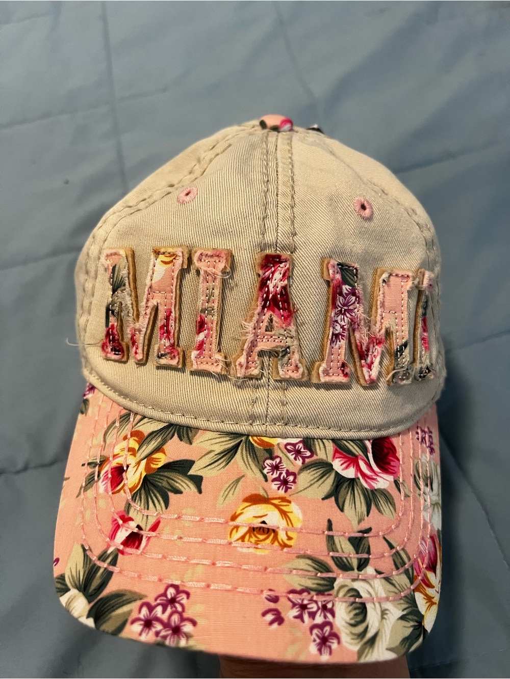 Miami Floral Baseball Cap in Pink and Beige